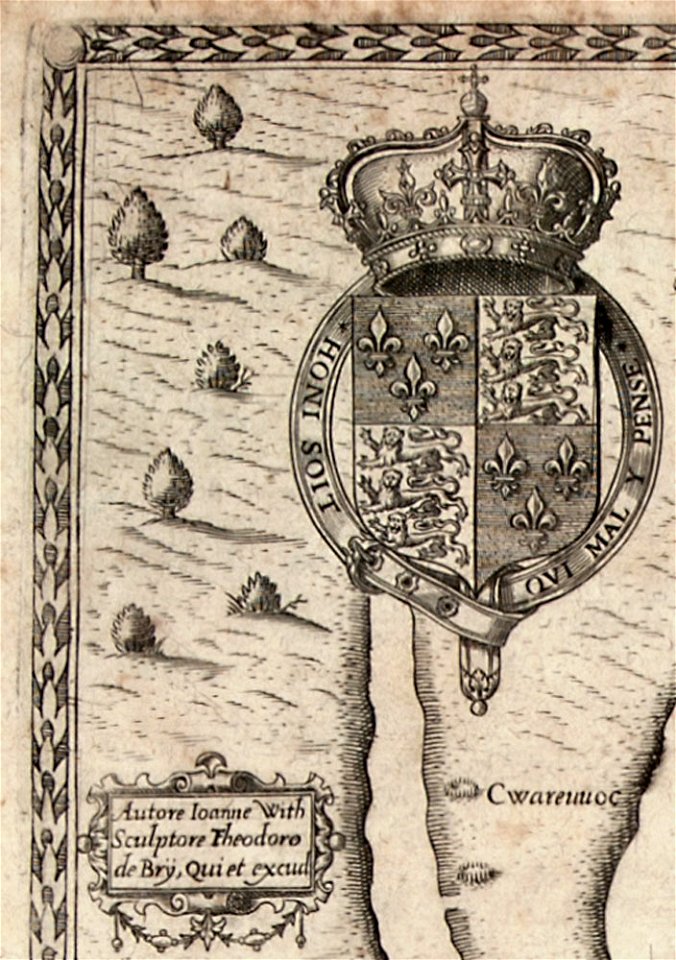 The Carte of all the Coast of Virginia by Theodor de Bry - top left corner detail