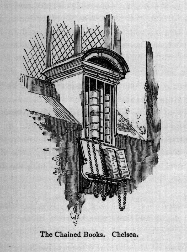 The Chained Books. Chelsea - Walks in London, Augustus Hare, 1878. Free illustration for personal and commercial use.