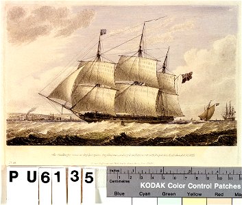 The Challenger commanded by Captain FitzClarence, sailing from Portsmouth with Dispatches for Lisbon, Oct 31. 1827 RMG PU6135