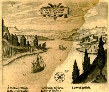The Castles commanding y Bosphorus - Sandys George - 1615. Free illustration for personal and commercial use.