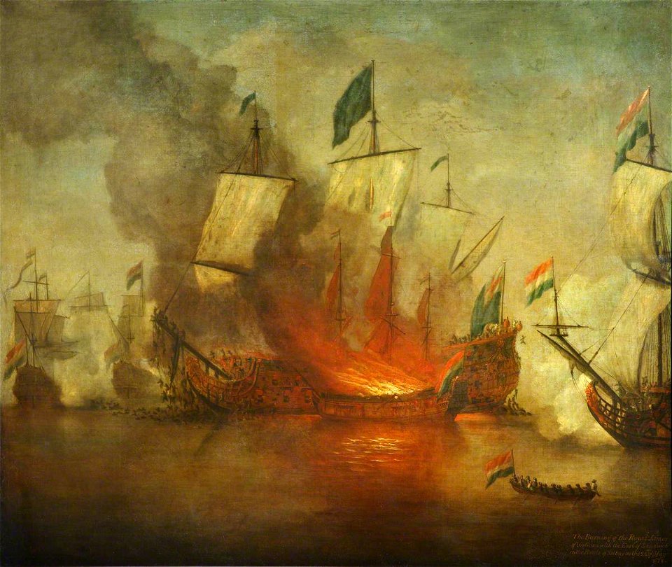 The Burning of HMS Royal James at the battle of Solebay, 28 May 1672 RMG RP6208
