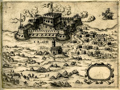 The Castle Kilitbahir on the Dardanelles - Camocio Giovanni Francesco - 1574. Free illustration for personal and commercial use.