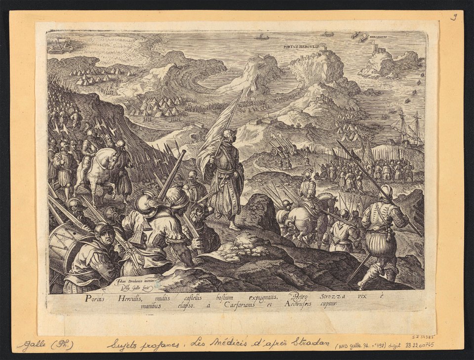 The Capture of Portus Herculis ca.1582 print by Stradanus, S.I 54385, Prints Department, Royal Library of Belgium
