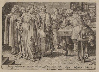 The calling of Matthew 1585 print by Ambrosius Francken I, S.II 136364, Prints Department, Royal Library of Belgium