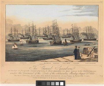The Channel Squadron at Anchor in Plymouth Sound previous to their departure for their cruise to the Mediterranean under the Command of the Lords of the Admiralty Monday August 23rd 1869 RMG PW8152