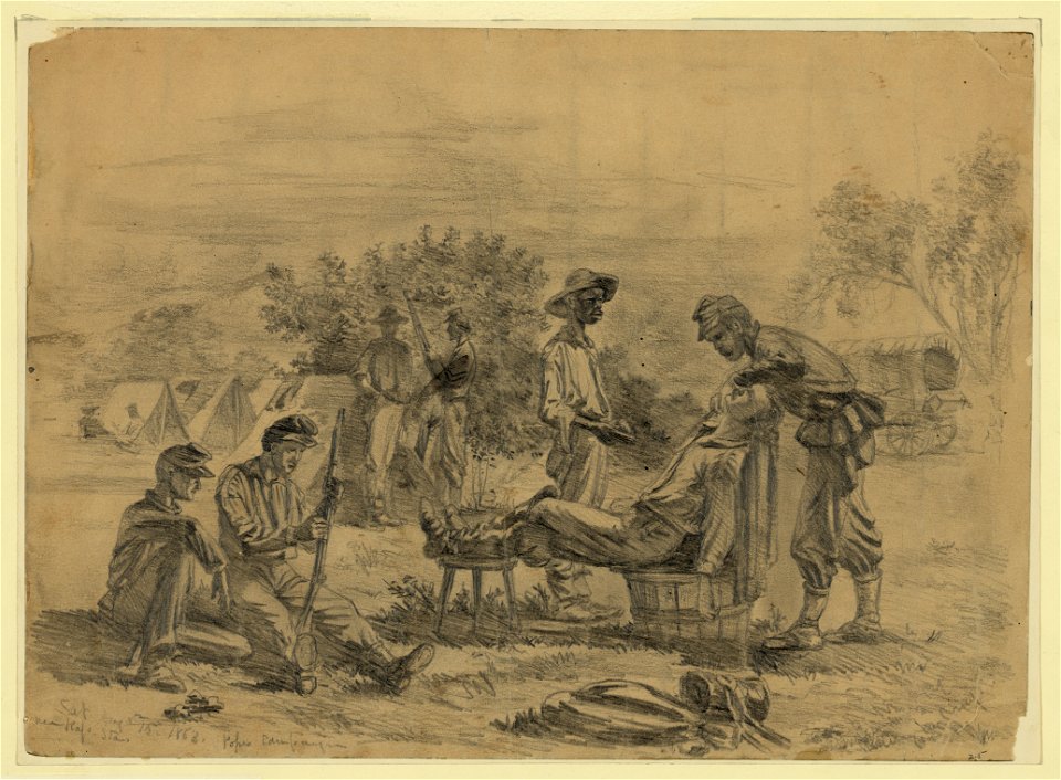 The camp barber-taking a shave-Saturday-Rappahannock Station, Va. LCCN2004661847