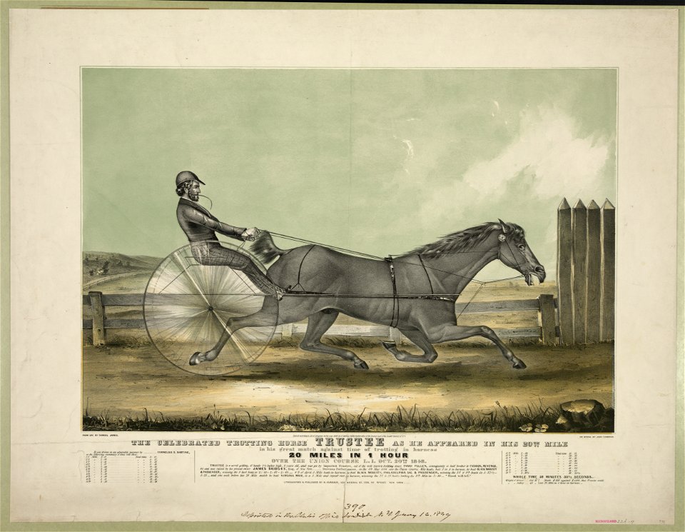 The celebrated trotting horse trustee as he appeared in his 20th mile- In his great match against time of trotting harness 20 miles in 1 hour over the union course L.I. Oct. 20th 1848 LCCN90714734
