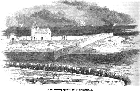 The Cemetery opposite the Central Bastion. George Dodd. Pictorial history of the Russian war 1854-5-6. Free illustration for personal and commercial use.