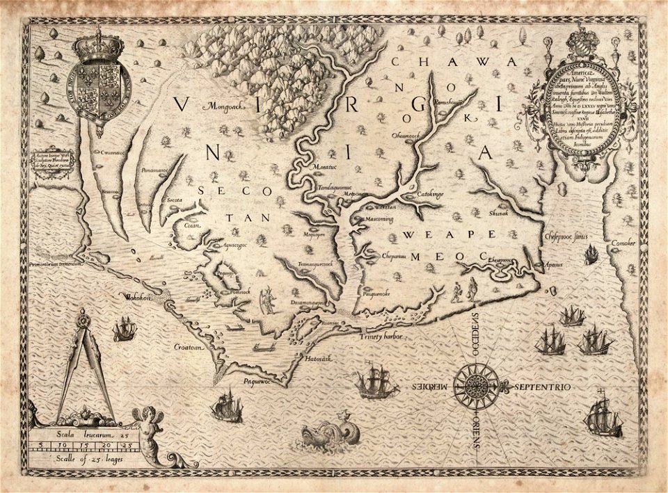 The Carte of all the Coast of Virginia by Theodor de Bry 1585 1586