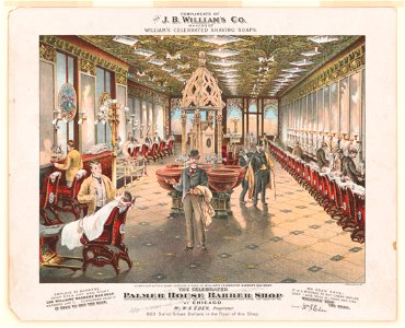 The celebrated Palmer House barber shop at Chicago. Mr. W.S. Eden, proprietor - J. Ottmann Lith. N.Y. LCCN2013645268