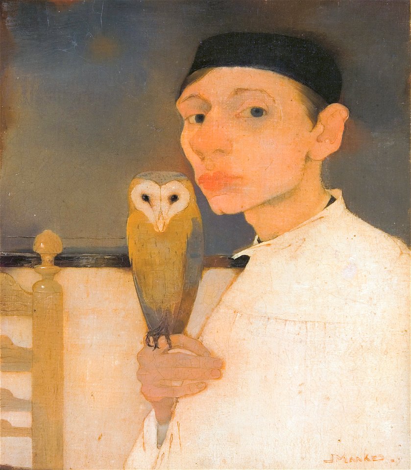 Self portrait with owl, by Jan Mankes