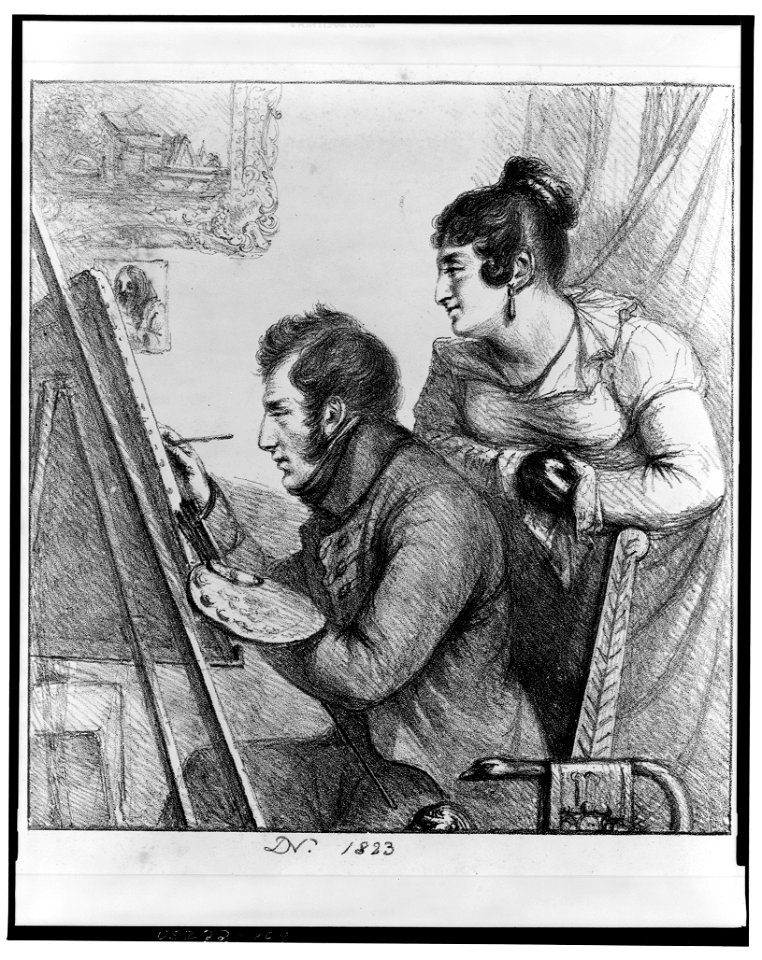 Self portrait painting with a woman looking on LCCN2003675846