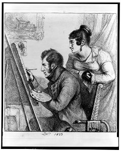 Self portrait painting with a woman looking on LCCN2003675846