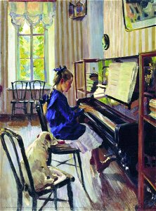 Sergei-Arsenievich-Vinogradov-Girl-at-the-Piano. Free illustration for personal and commercial use.