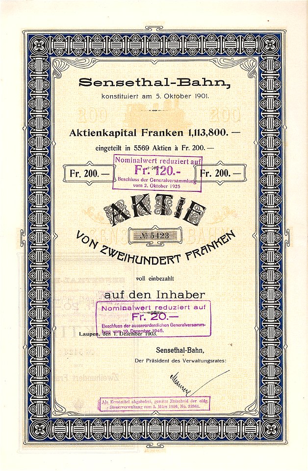 Sensethal-Bahn 250 Fr 1903