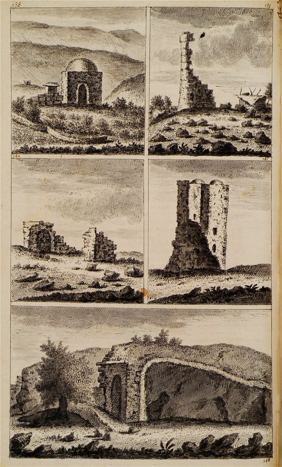 Sepulchre de Rachel (138), Tour de Patriarche Jacob (139), Maison d'Abacouk (140), Maison de Saint Simeon (141), maison - Bruyn Cornelis De - 1714