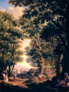 Serie van tien wandschilderingen met arcadische landschappen in de kamer aan de tuinkant op de hoofdverdieping van het huis Herengracht 524 te Amsterdam. Rijksmuseum SK-A-4854-A