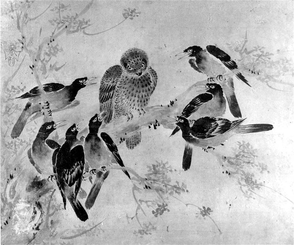 Sesson Shūkei - Mynah Birds Attacking an Owl - 29.100.453 - Metropolitan Museum of Art