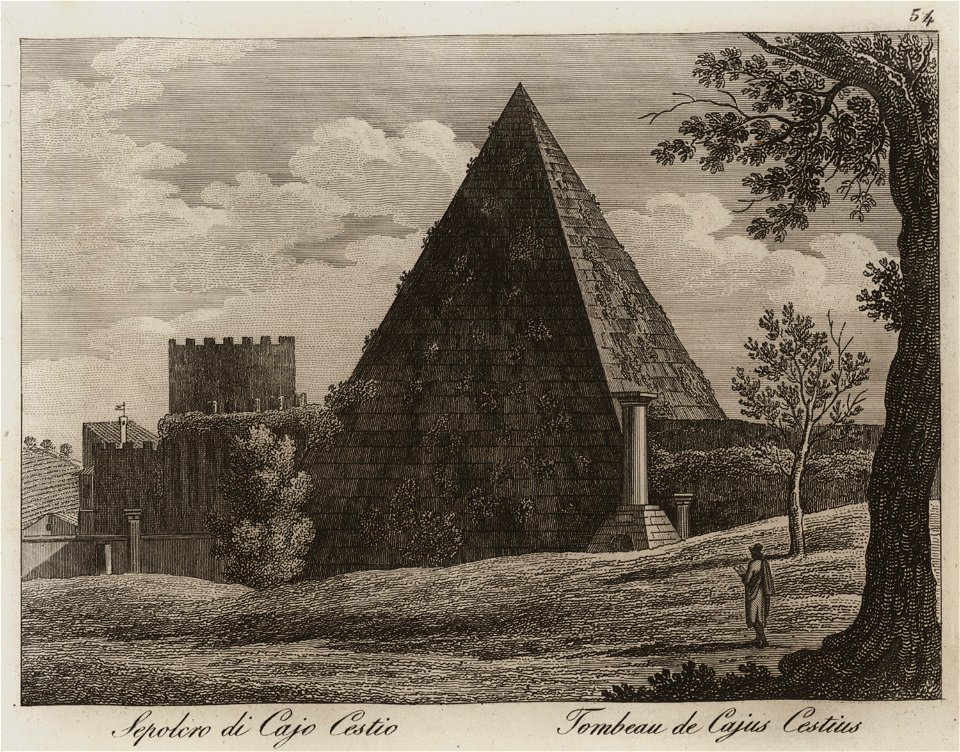Sepolcro di Caio Cestio - Li Monumenti Piú Celebri Di Roma Antica E Moderna Disegnati Da Vero Ed Incisi Dai Migliori Artisti Rome Presso Po - 1850