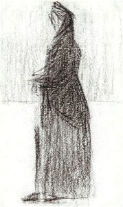 Seurat - Debout, en châle, circa 1881, Hauke 428