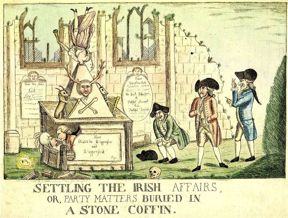 Settling the Irish Affairs, or, Party Matters buried in a stone coffin (BM 1868,0808.5410)