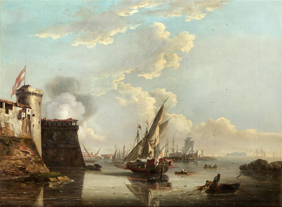 John Thomas Serres - A view of the Old Castle at Leghorn