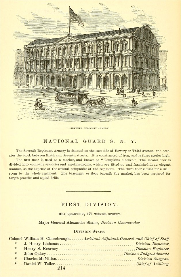 Seventh Regiment Armory, 3rd Avenue and 6th Street, New York City, Valentine's Manual