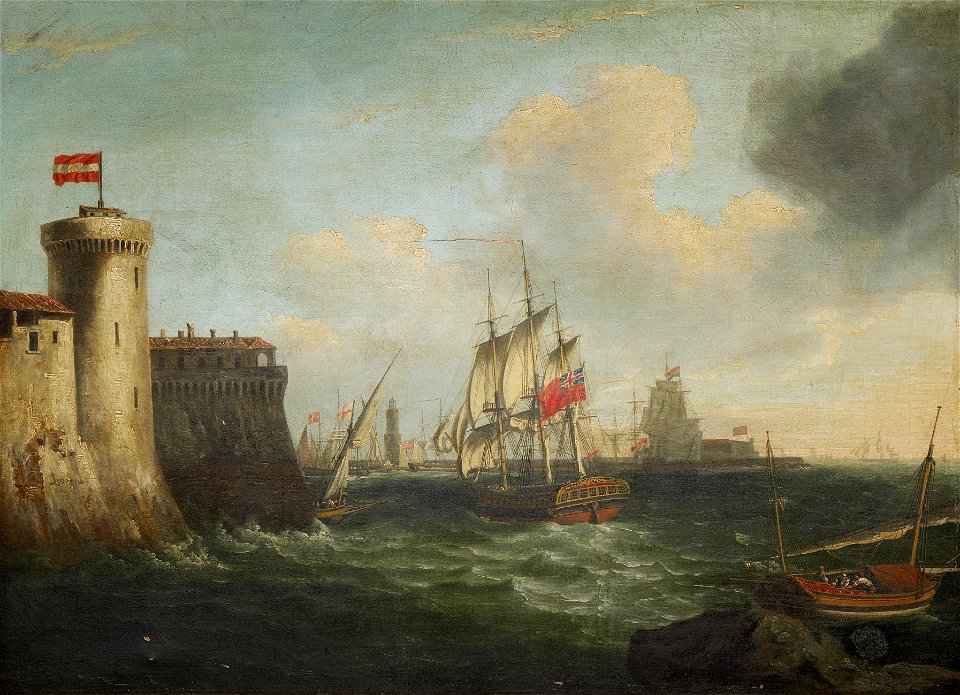John Thomas Serres - Vessel entering Livorno (Leghorn) harbour