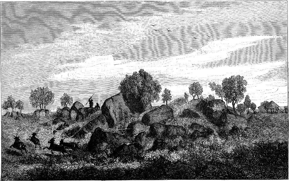 Seven Years in South Africa, page 011, hunting among the rocks at Molema