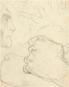 Seurat - Un profil d'homme, deux poings, des doigts, circa 1880, Hauke 351
