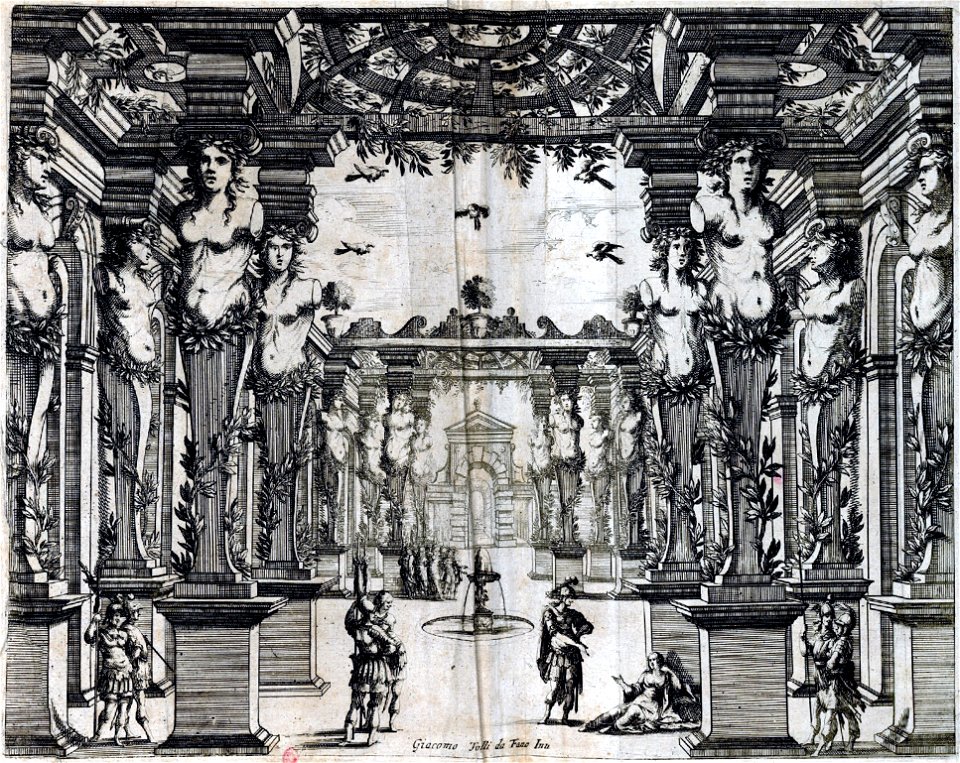 Set design for Sacrati's 'La finta pazza' (Paris, 1645) from 'Scene e machine preparate alle nozze di Teti Balletto reale' – INHA NUM 4 RES 1152 vue 44 Act III 5 – 8