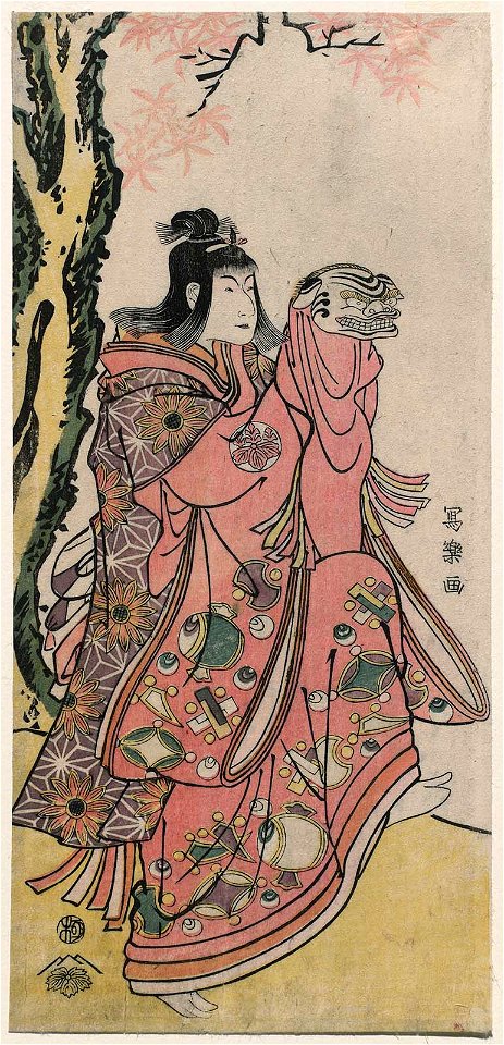 Sharaku (1794) Nakayama Tomisaburō I as a kamuro performing a Lion Dance (left side of an incomplete diptych)