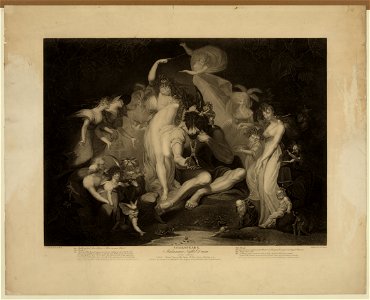 Shakspeare (sic) - Midsummer Nights Dream Act IV Scene I-A wood - Titiania (i.e., Titania), queen of the fairies, Bottom, fairies attending & etc. - - painted by H. Fuseli, R.A. ; engraved LCCN98504652