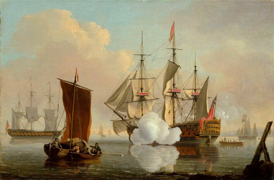 John Thomas Serres - British Man o'war with other shipping at anchor