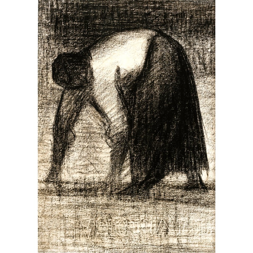 Seurat - PAYSANNE LES MAINS AU SOL, vers 1882, Hauke 474