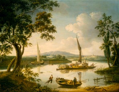 John Thomas Serres - The Thames at Shillingford. Free illustration for personal and commercial use.