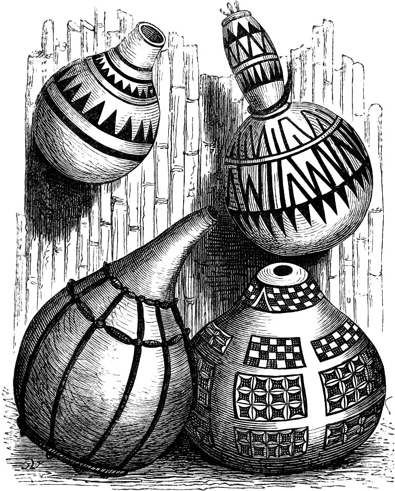Seven Years in South Africa, page 305, Marutse-Mabunda calabashes for honey-mead and corn