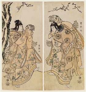 Sharaku (1794) Ichikawa Yaozō III (R) and Nakayama Tomisaburō I (L) as two kamuro Performing a Lion Dance