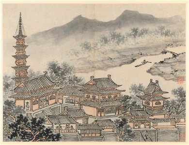 Shen Zhou - Twelve Views of Tiger Hill, Suzhou, The Thousand Buddha Hall and the Pagoda of the Cloudy Cliff Monastery - 1964.371.7 - Cleveland Museum of Art