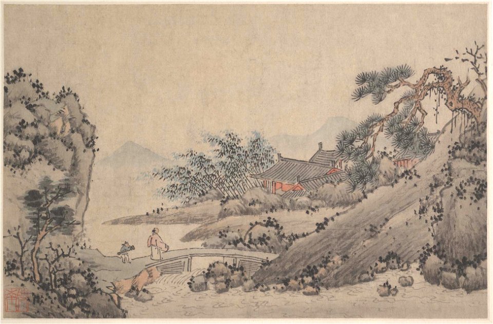 Shen Zhou - Landscape with Man Crossing Bridge - 69.131.11 - Metropolitan Museum of Art