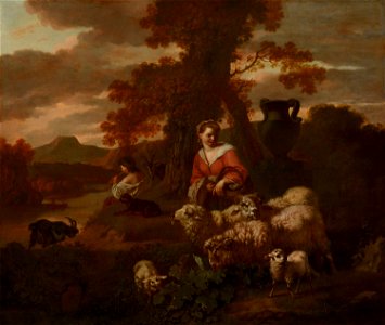 Shepherdess and Shepherd with Sheep and Goats by Simon van der Does Mauritshuis 31. Free illustration for personal and commercial use.