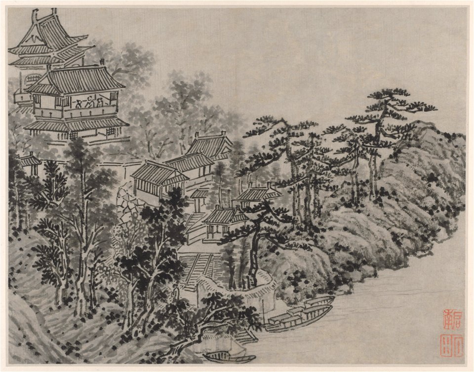 Shen Zhou - Twelve Views of Tiger Hill, Suzhou, Cloud-Climbing Pavilion - 1964.371.12 - Cleveland Museum of Art