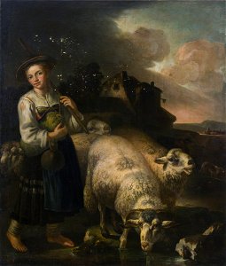 Shepherd with Sheep (Giacinto Brandi). Free illustration for personal and commercial use.