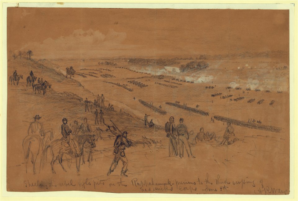 Shelling the rebel rifle pits on the Rappahannock-previous to the third crossing of Sedgwicks corps June 5th LCCN2004660269