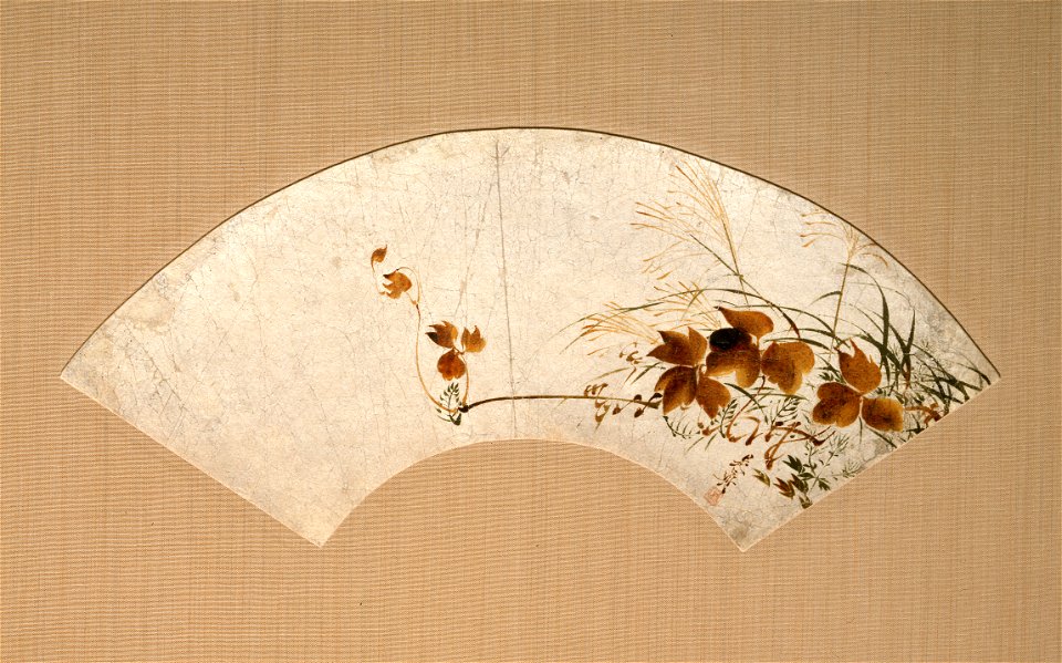 Shibata Zeshin - Autumn Leaves and Grasses (Akikusa zu urushi-e senmen) - 15-1960 - Saint Louis Art Museum