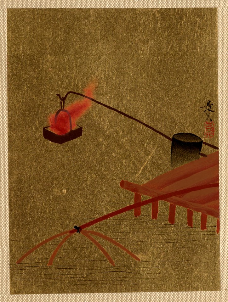 Shibata Zeshin - Fire Basket Suspended from Dock over a Fish Net in the Water - 36.100.116 - Metropolitan Museum of Art