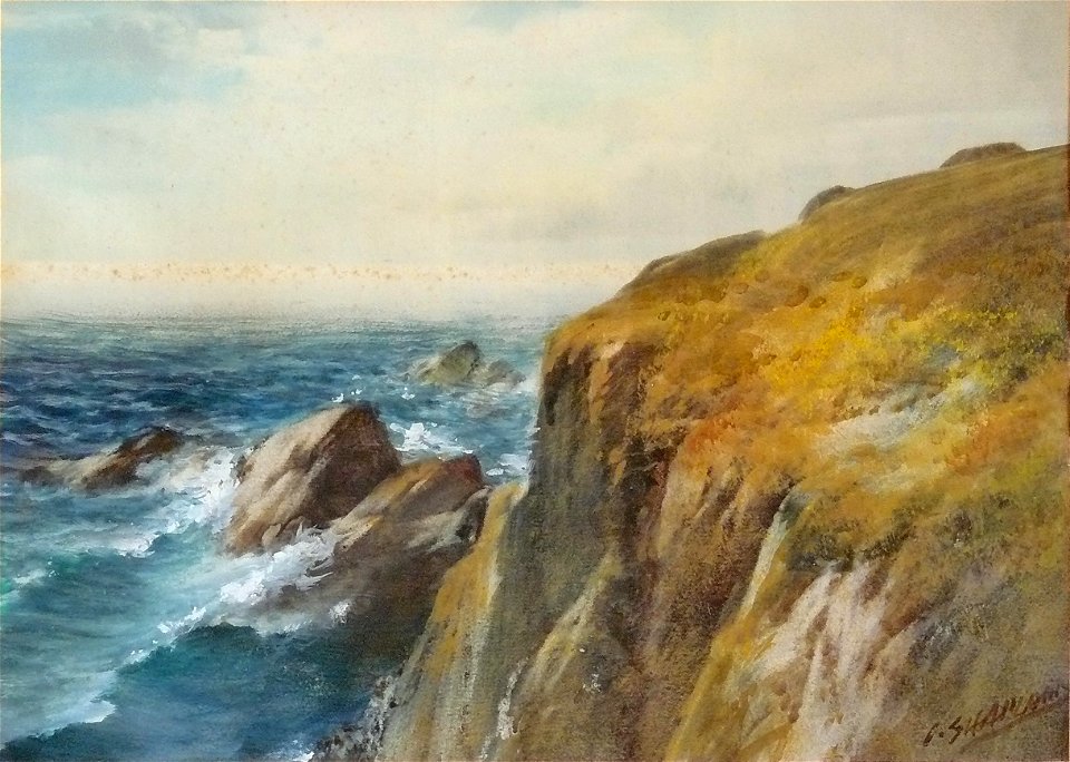 Shapland John - Watercolor - Stormy scene on a rocky coast - 24x33cm
