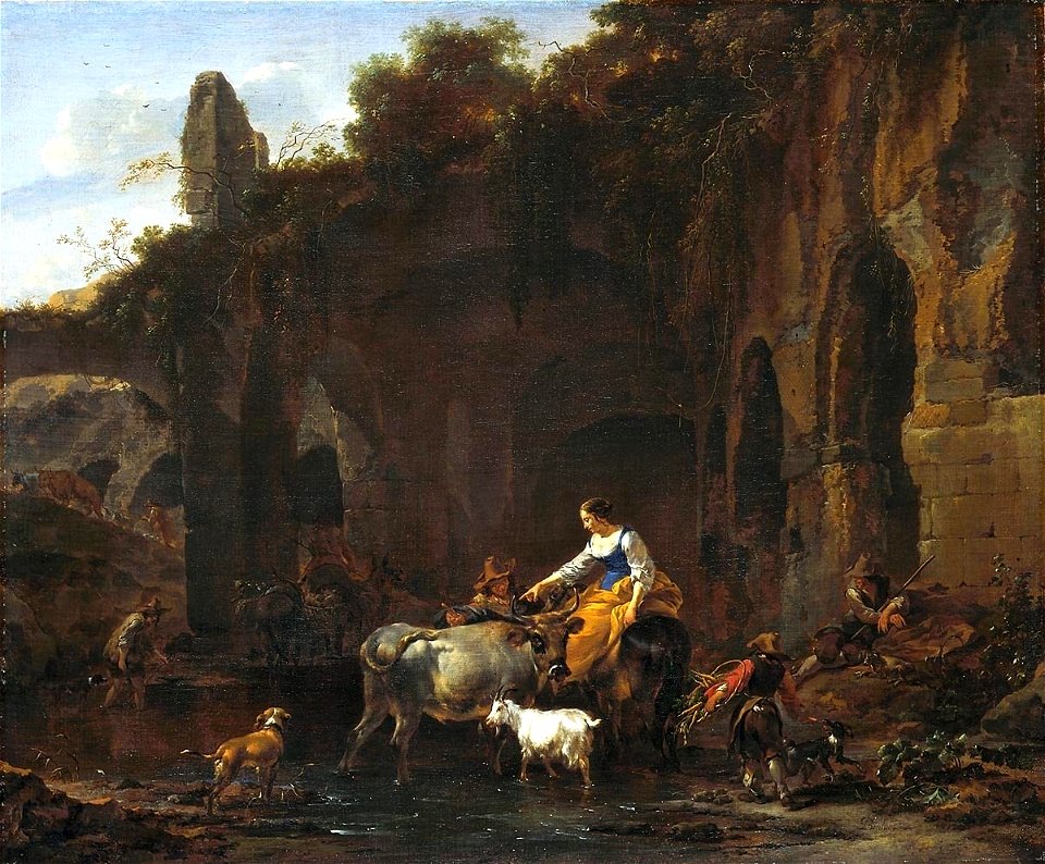 Shepherds beside Roman ruins