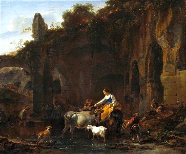 Shepherds beside Roman ruins