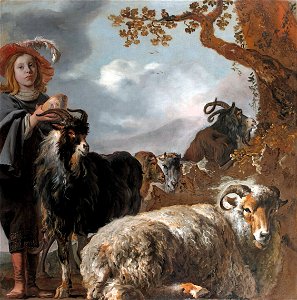 Shepherds boy with sheep and goats, by Jan Baptist Weenix and Bartholomeus van der Helst